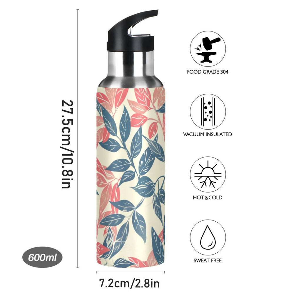 Retro Leaf Insulated Stainless Steel Water Bottle with Straw Lid 20 oz B231
