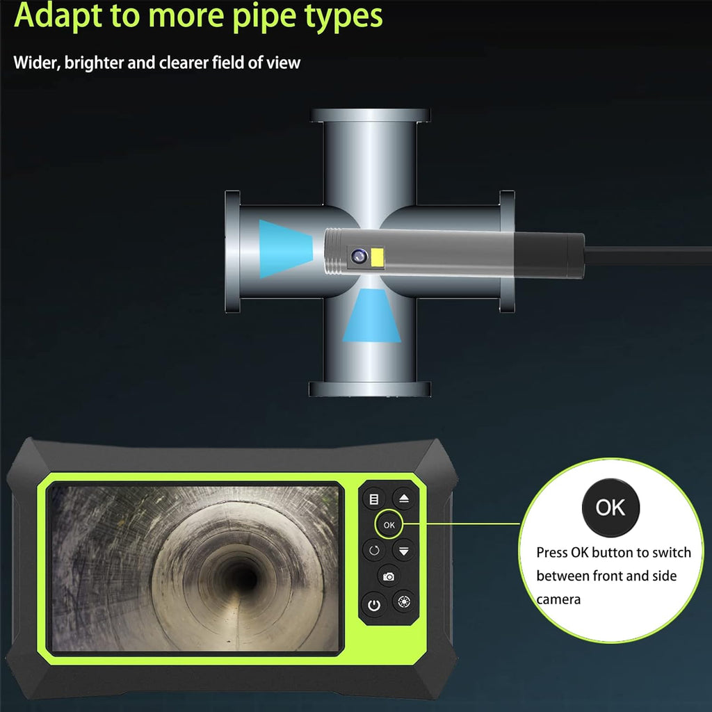 Dual Lens Video Endoscope Camera with Lights, 1080P Borescope Inspection Camera, 8 mm IP67 Waterproof, 16.5FT Semi-Rigid Cable, 32GB Card F563414