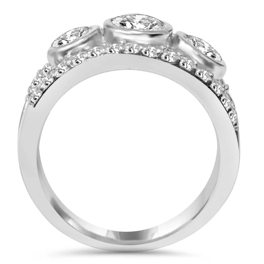 2 1/10ct 3-Stone Natural Diamond Engagement Ring in White Gold G104206