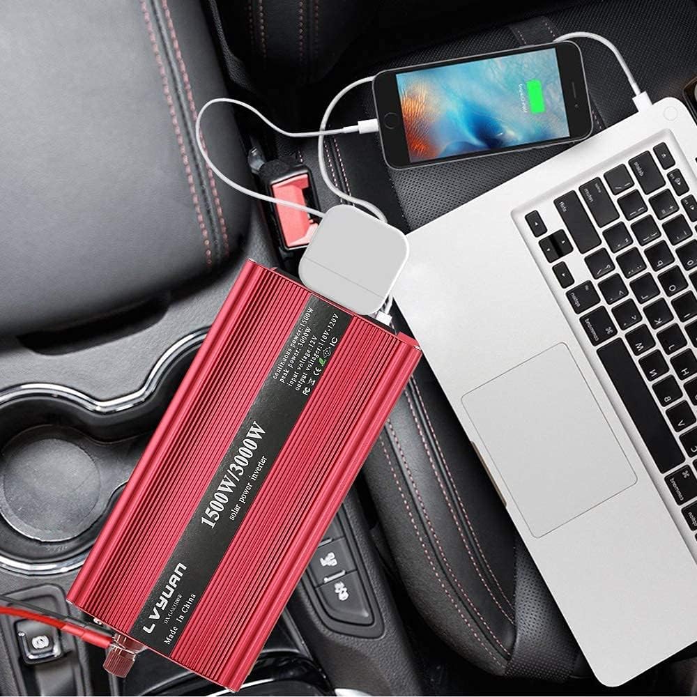 1500W DC 24V to 110V/120V AC Power Inverter with 2 AC Outlets and Dual 3.1A USB Ports Q5451