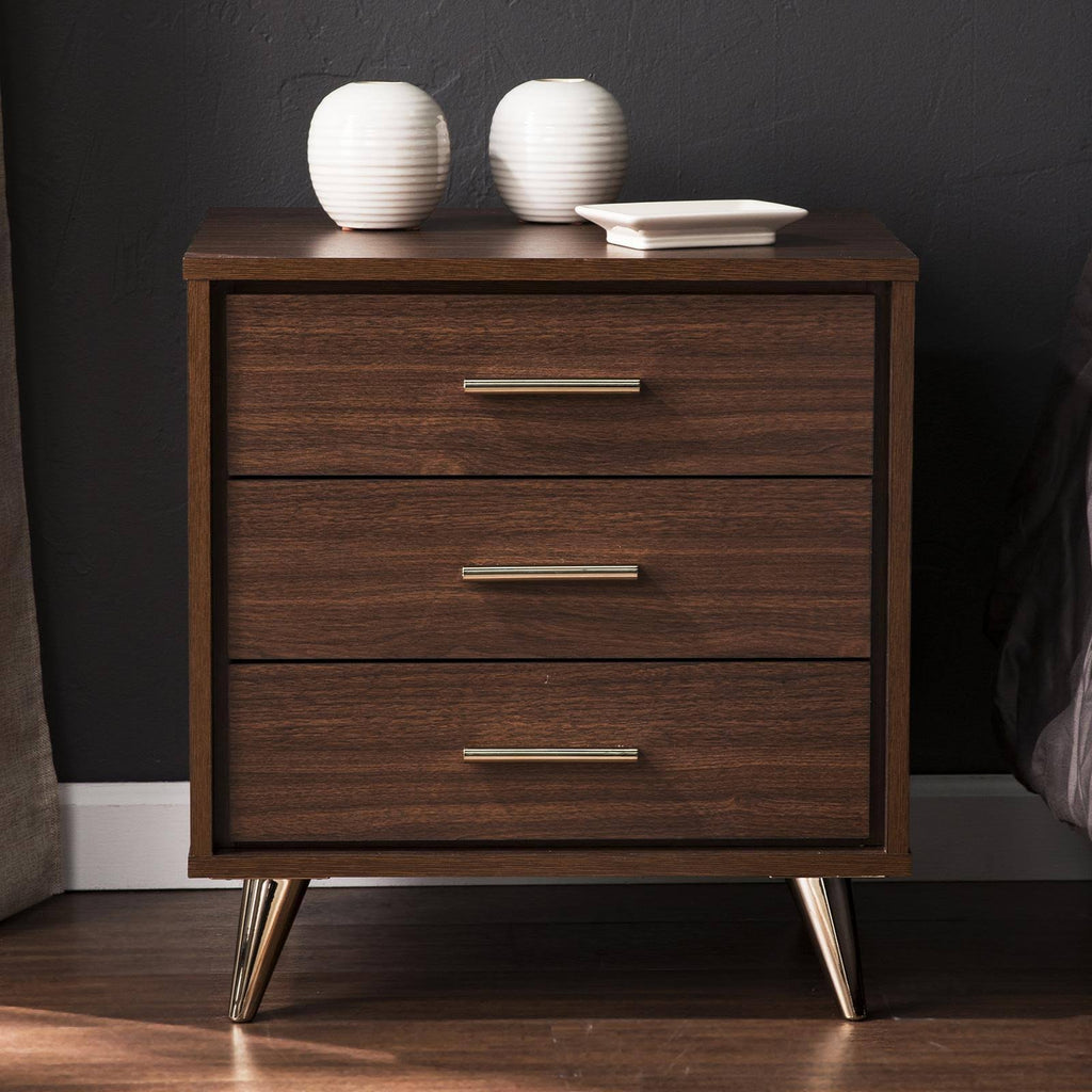 Walnut Bedside Table with Drawers P784019
