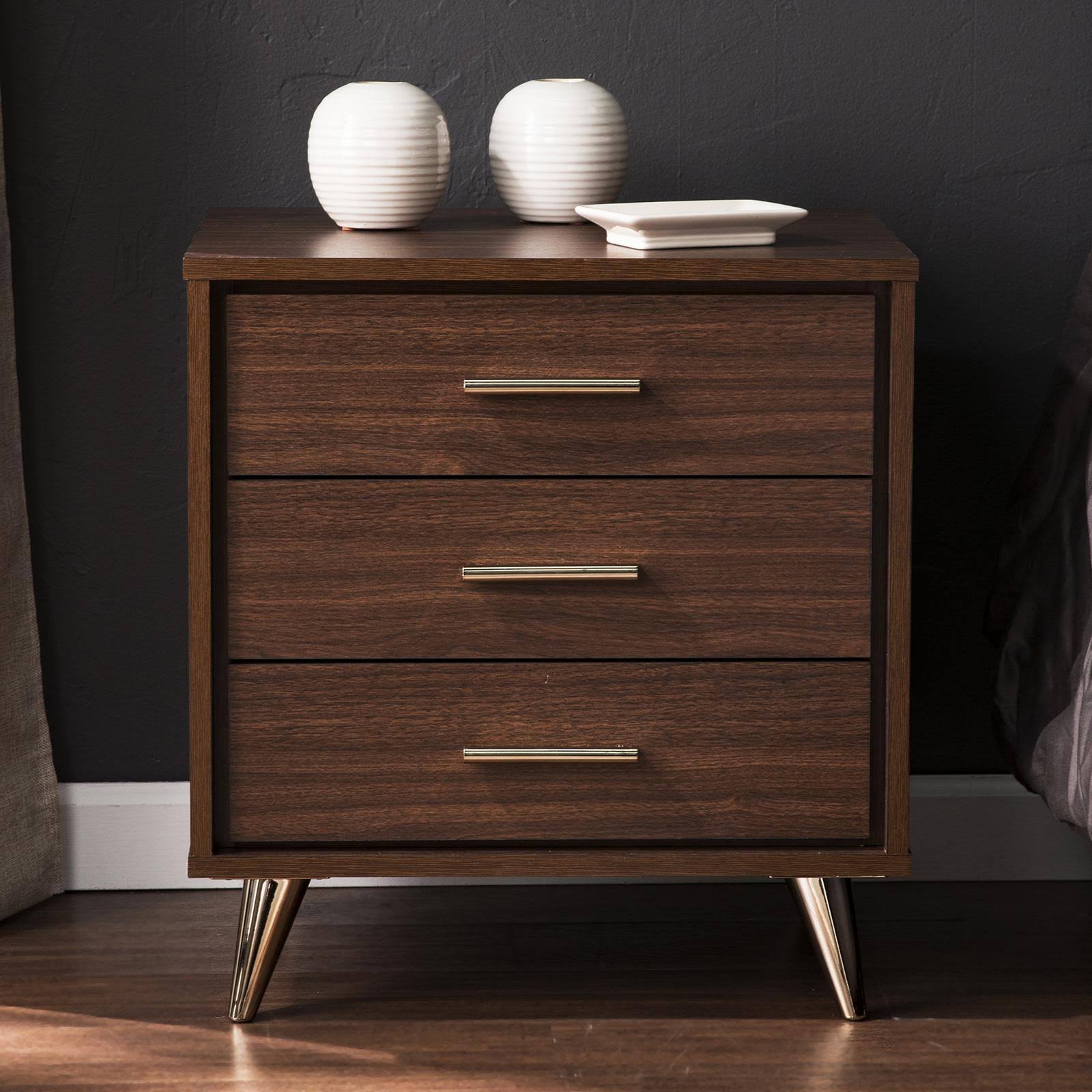 Walnut Bedside Table with Drawers P784019
