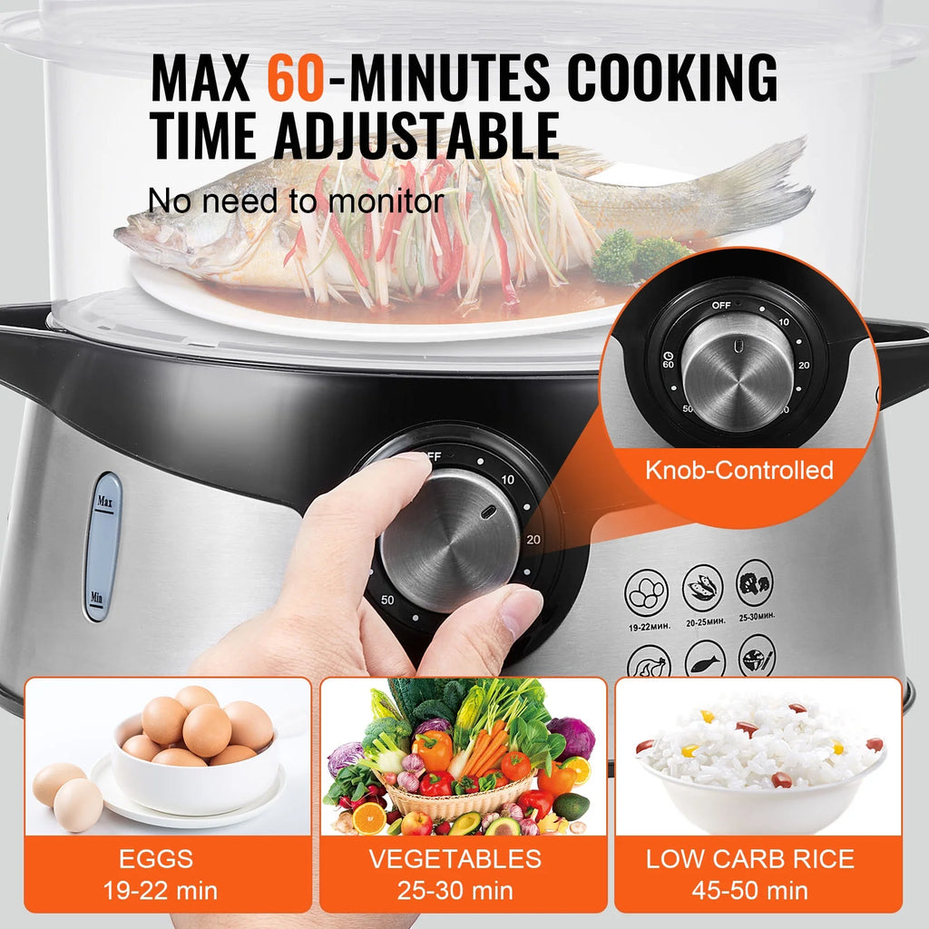 9.5Qt Electric Food Steamer 3-Tier 800W T395