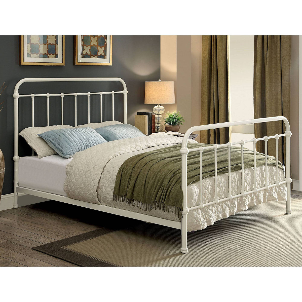 Twin Metal Bed Vintage White Z6786