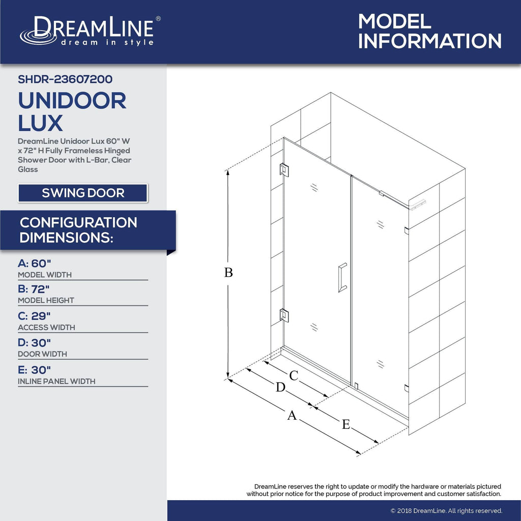 Chrome Frameless Hinged Shower Door T859280