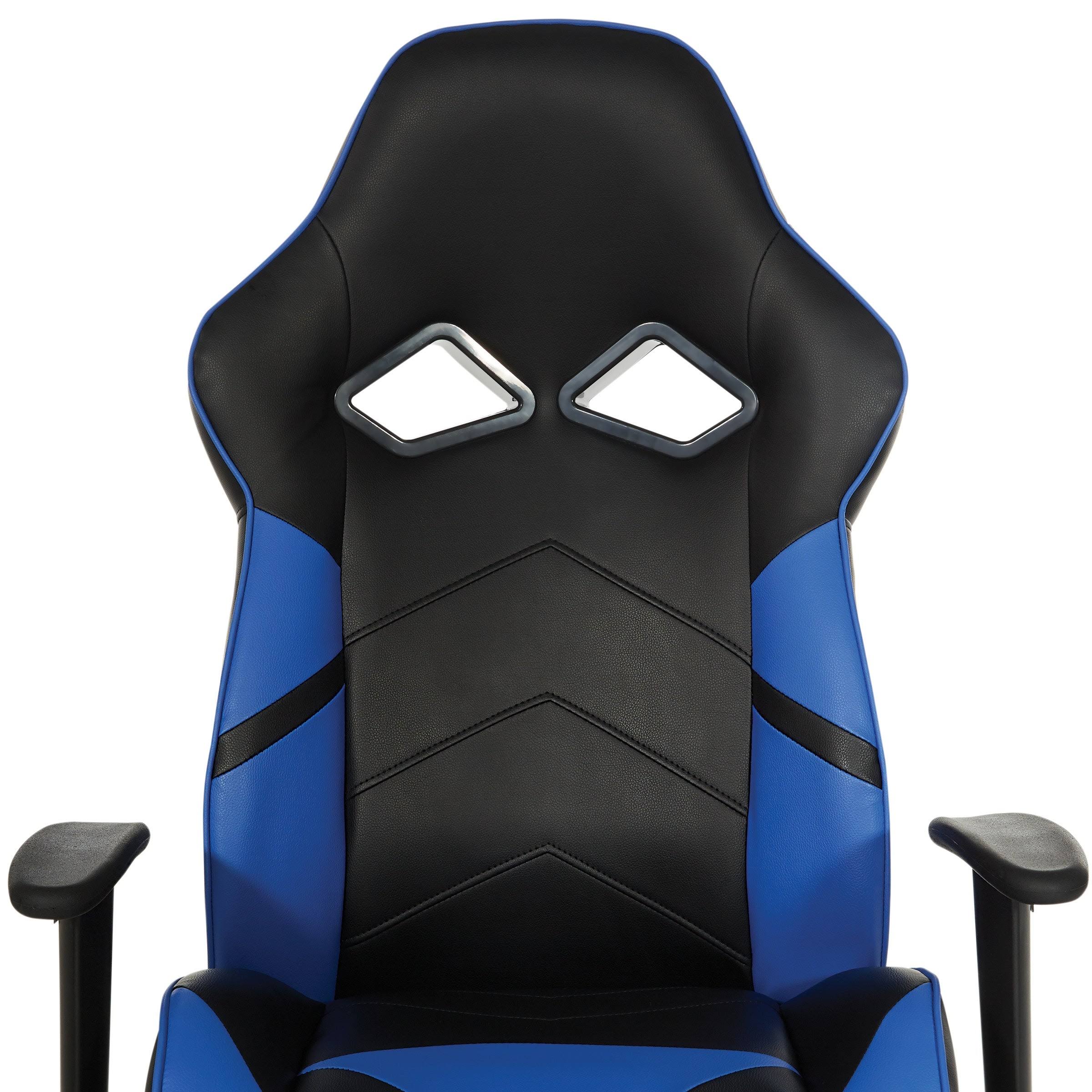 Black Faux Leather Gaming Chair with Blue Accents N208