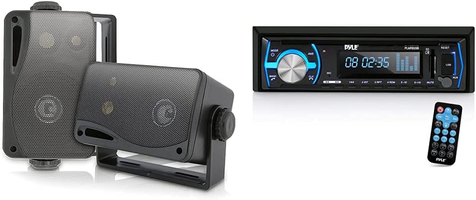 3-Way Mini Box Speaker System & Marine Stereo Cover with Flip-Up Door, Black Pack of 2 E2114