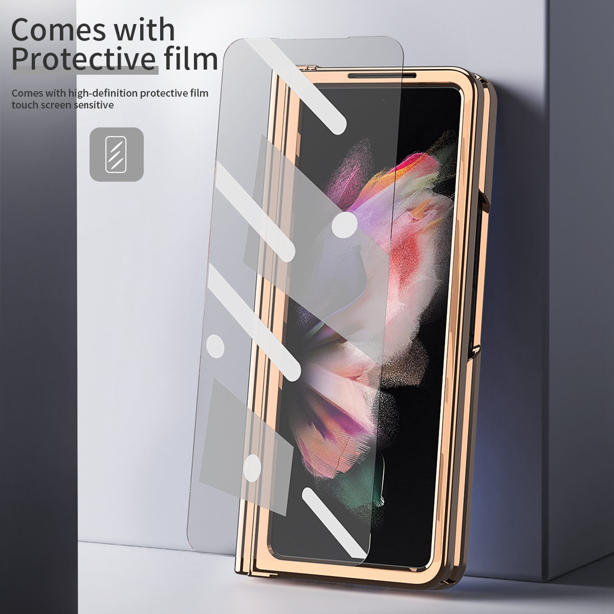 White PU Leather Shockproof Phone Case with Built in Glass Screen Protector G949