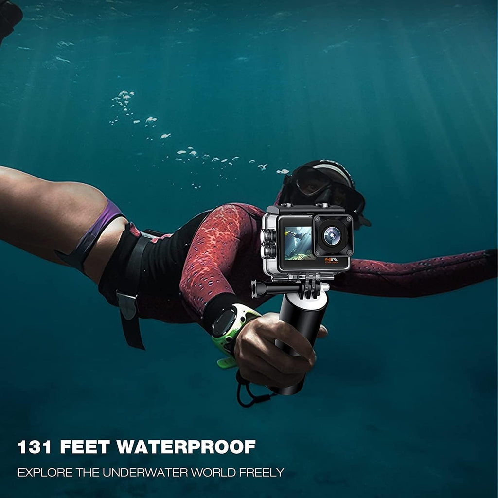 4K 20MP Waterproof Action Camera with Dual Screen and 2 Batteries V5800