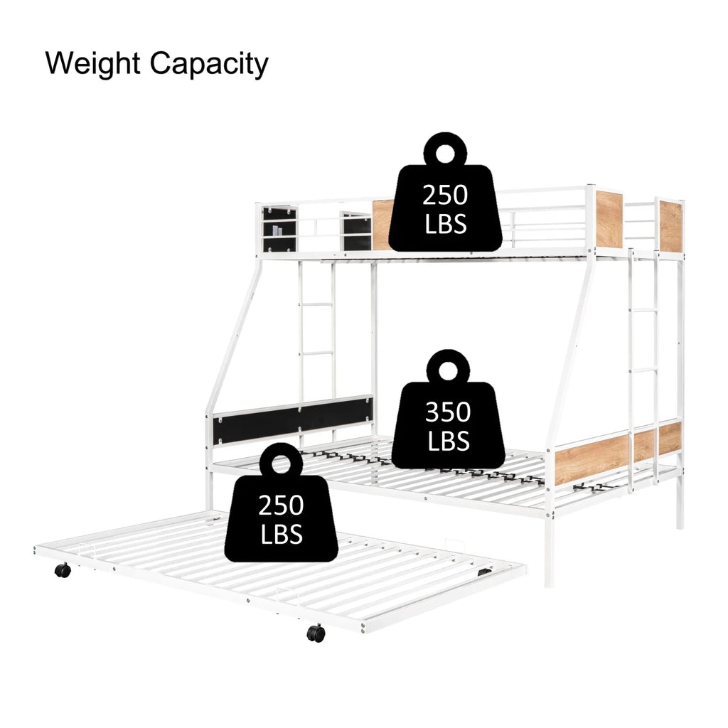 Twin Over Twin Full Metal Bunk Bed Frames with Trundle & Two-Side Ladders A545