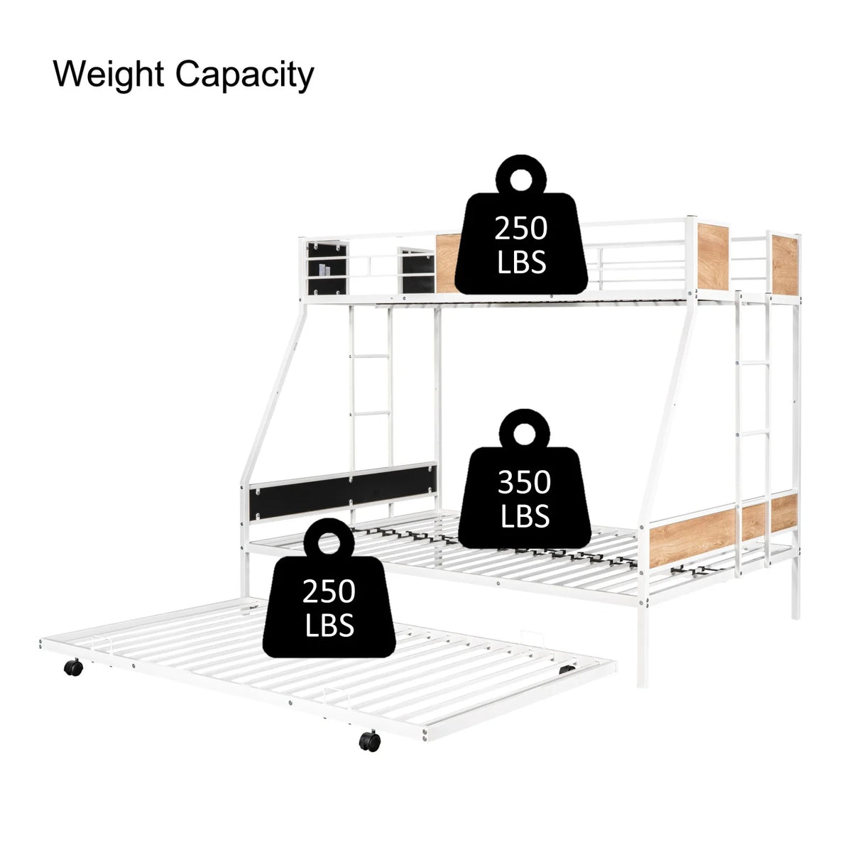Twin Over Twin Full Metal Bunk Bed Frames with Trundle & Two-Side Ladders A545