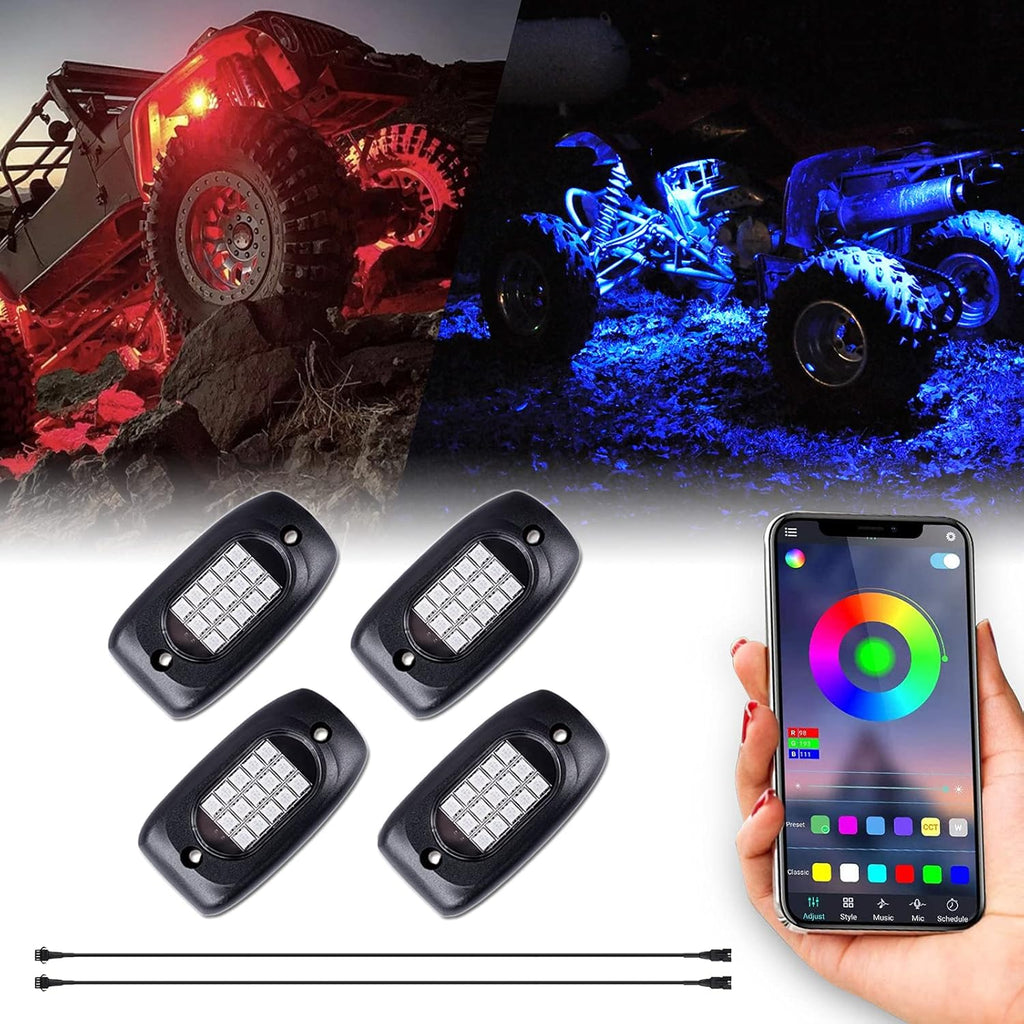 LED Rock Lights 4 Pods Waterproof RGB Underglow Neon Lights Y5938