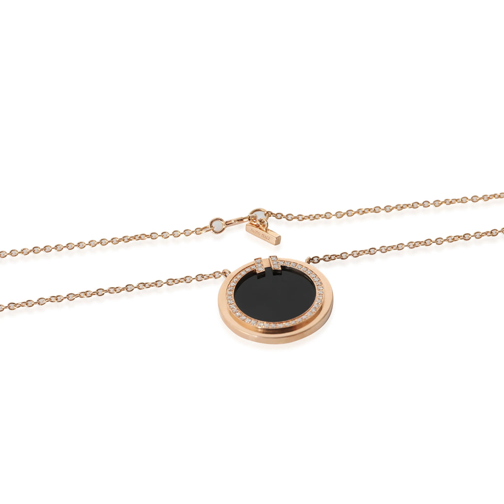 Black Onyx Diamond Circle Pendant 18K Rose Gold E210