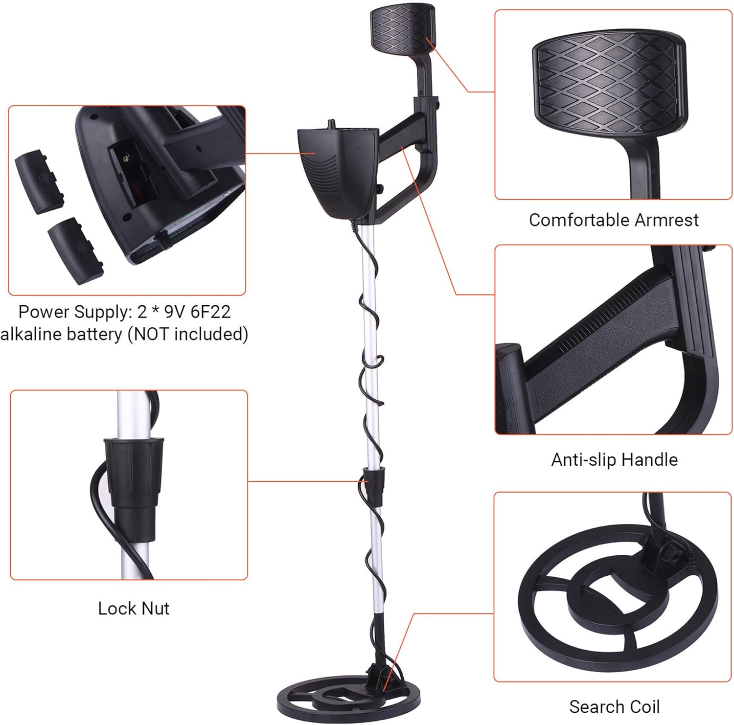 3" LCD Display Underground Metal Detector with 8" Waterproof Search Coil U685878