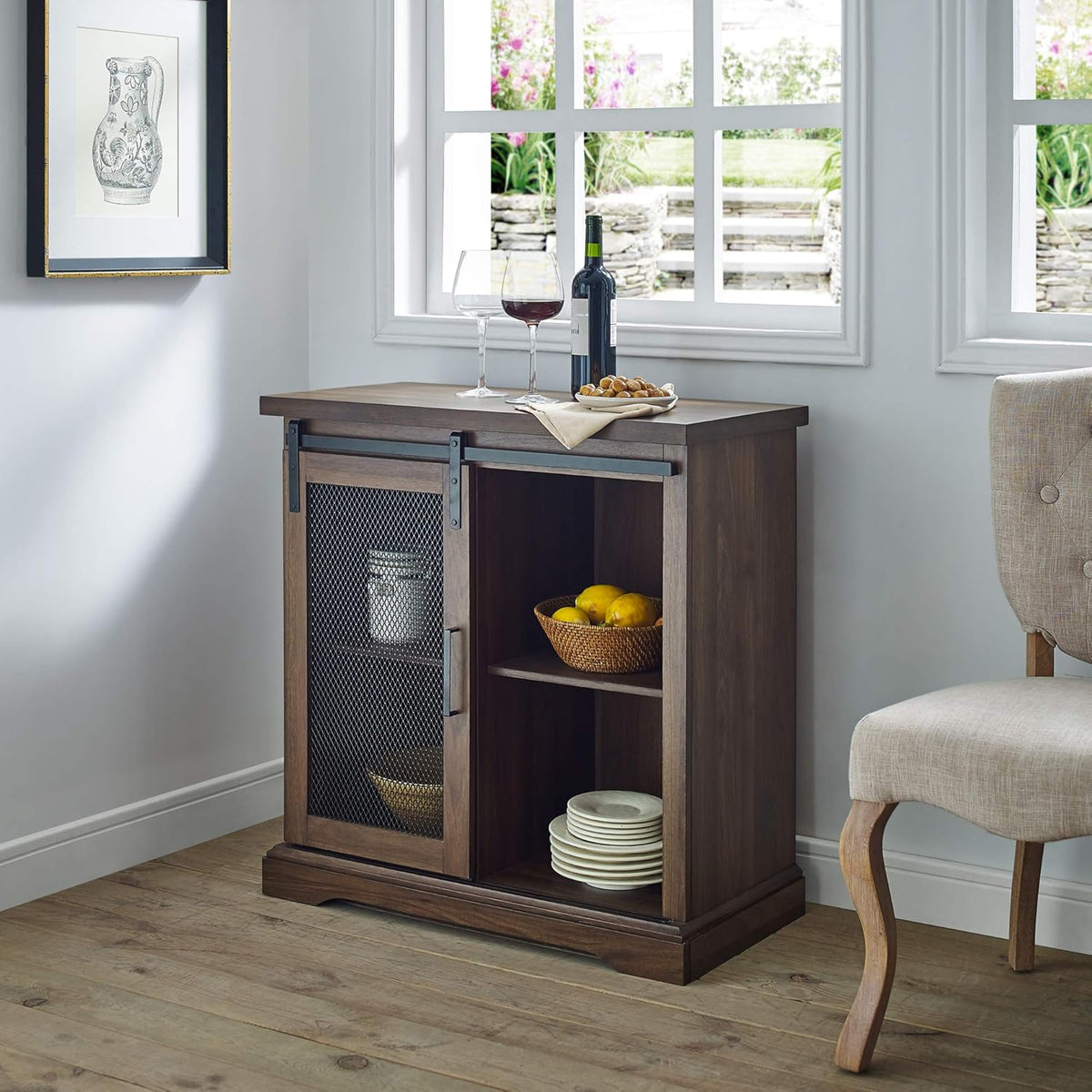 White Oak Sliding Slat Door Storage Cabinet A9558