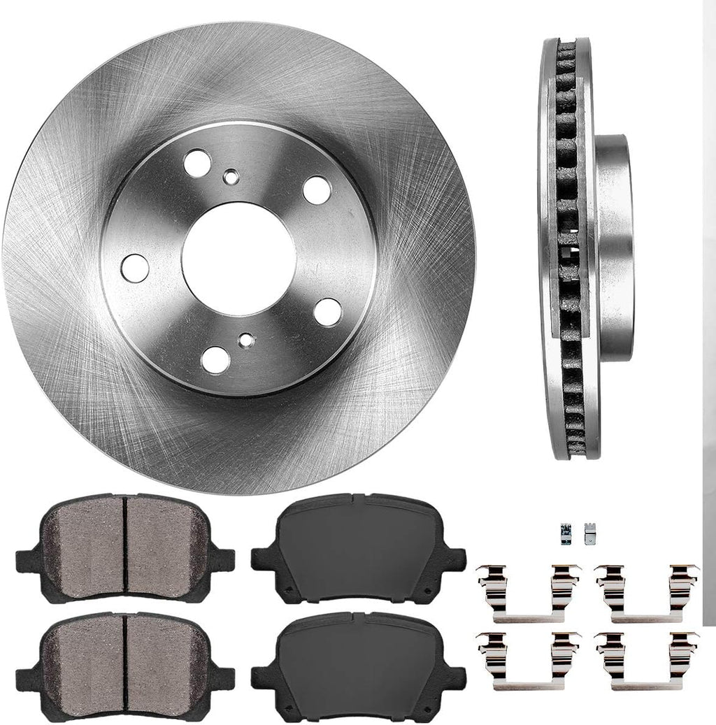 Premium OE 5 Lug Brake Disc Rotors + Ceramic Brake Pads + Clips T362675