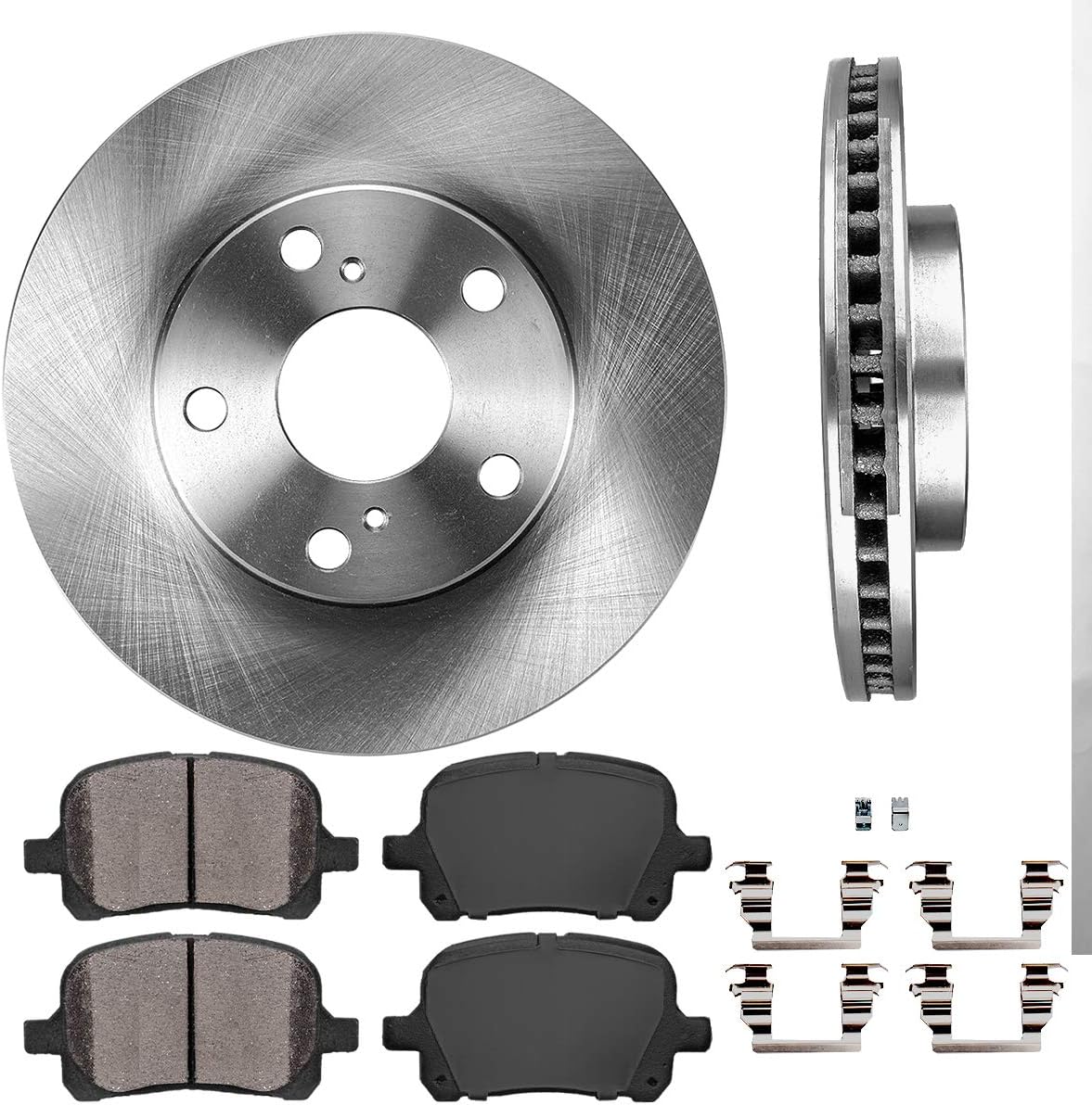 Premium OE 5 Lug Brake Disc Rotors + Ceramic Brake Pads + Clips T362675