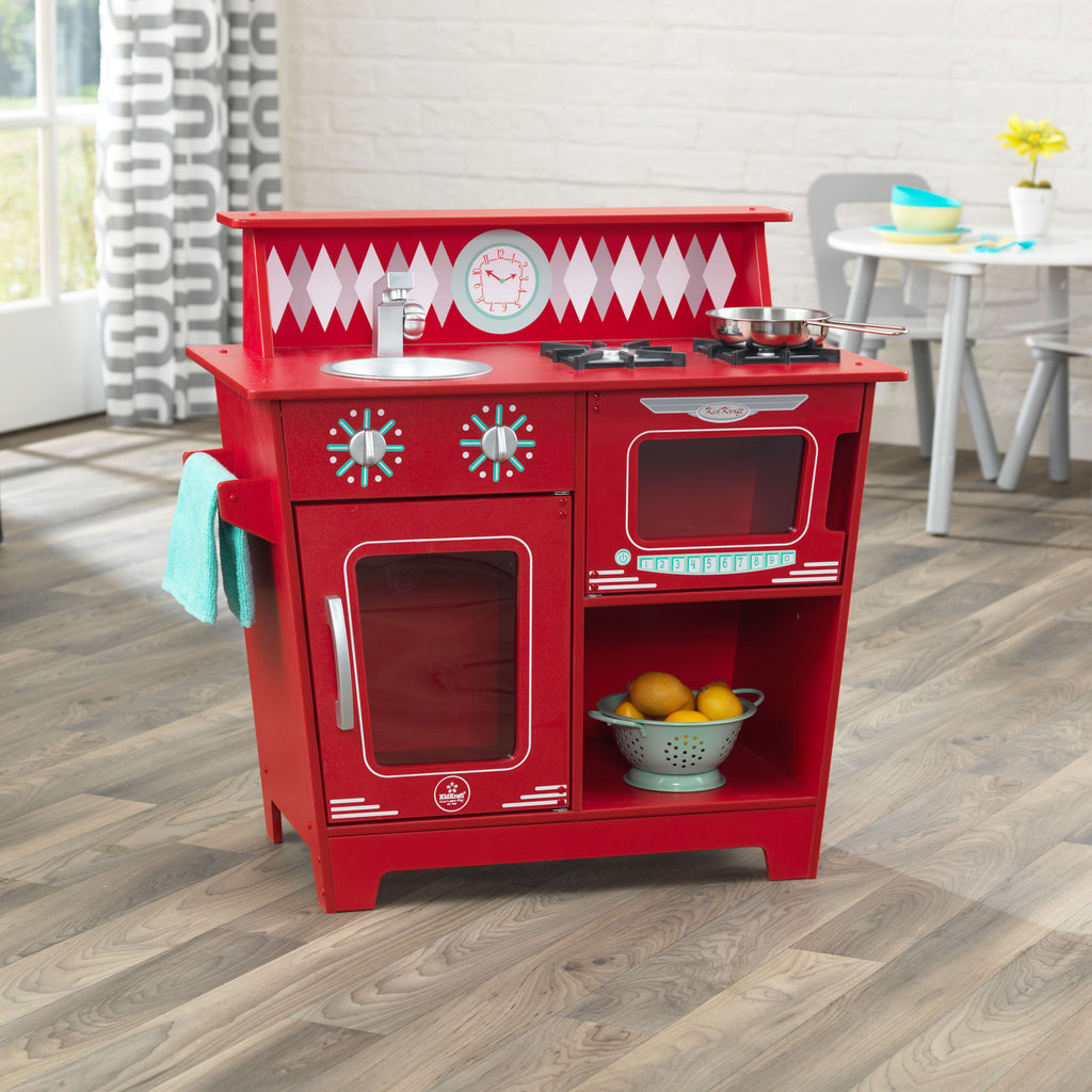 Red Wooden Pretend Play Cooking Kitchenette Toy Set W448792