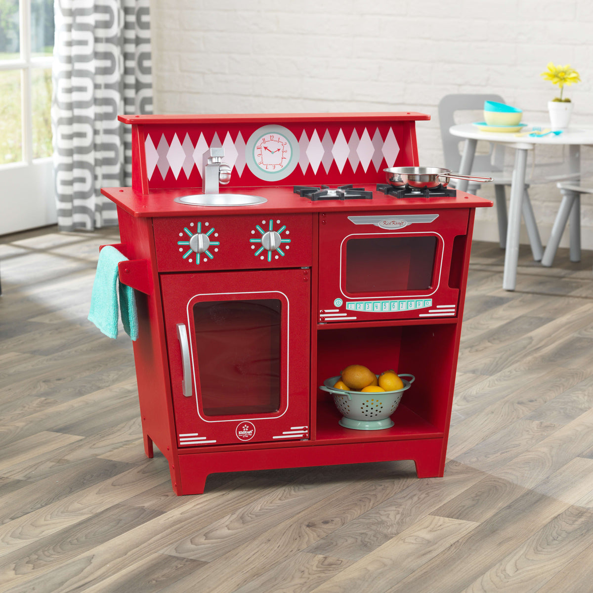 Red Wooden Pretend Play Cooking Kitchenette Toy Set W448792