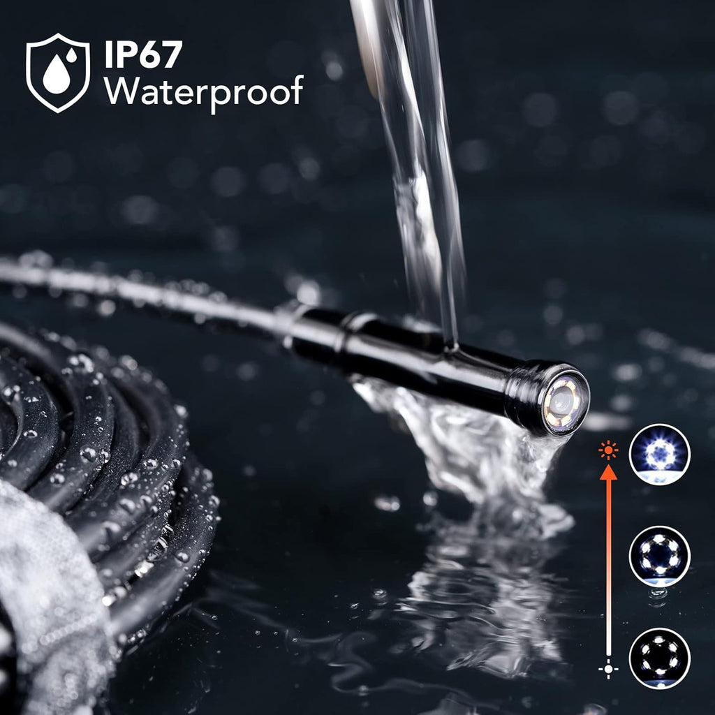1080P HD Digital Endoscope with 5.5 mm Thin Probe, 4.3-Inch LCD Screen, IP67 Waterproof, 16.5ft Semi-Rigid Cable T409291