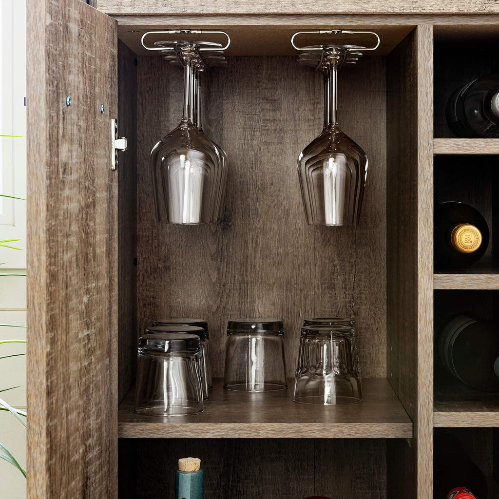 Weathered Oak and Matte Black Bar Cabinet with Storage M7955