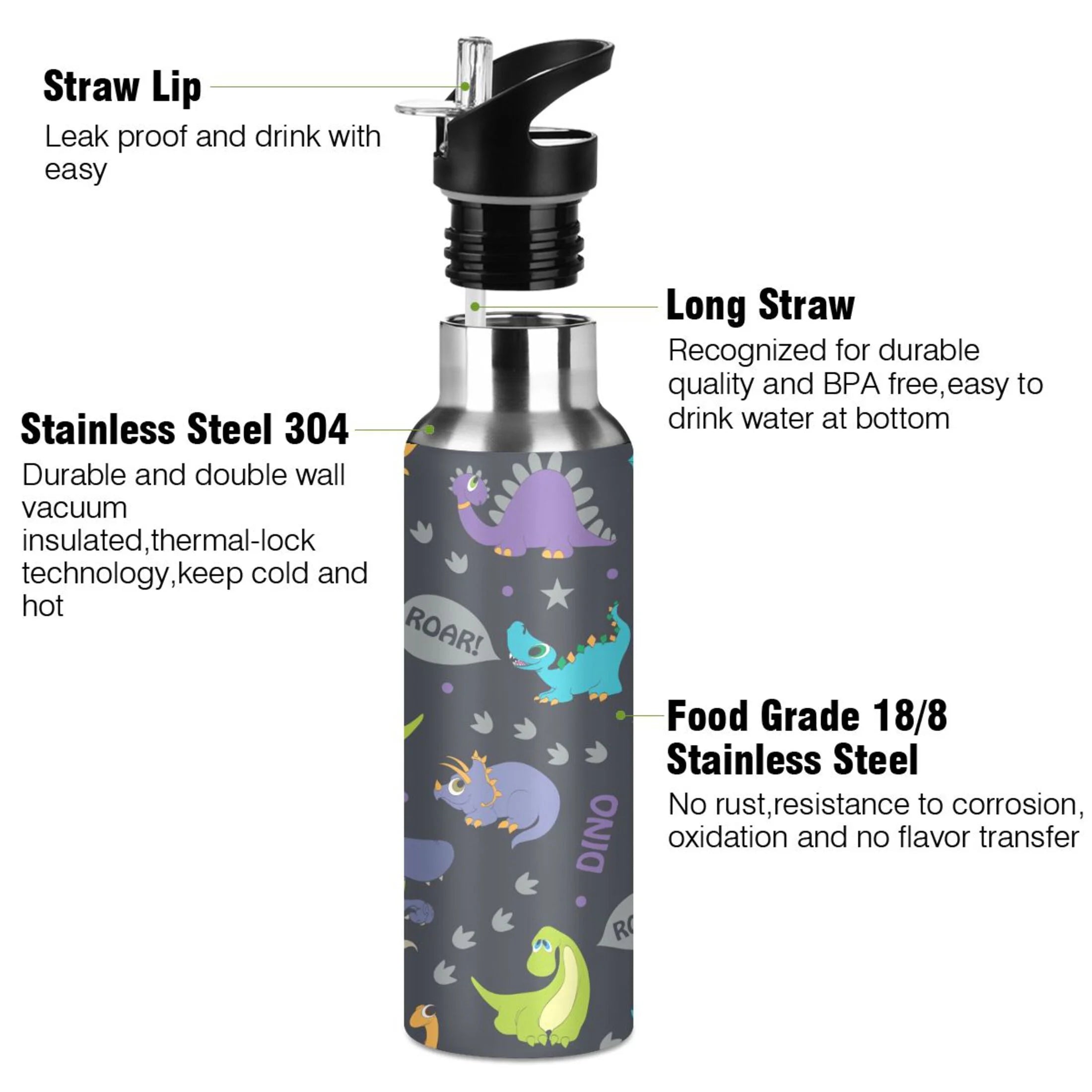 20 OZ Stainless Steel Vacuum Insulated Water Bottle with Straw Lid M959